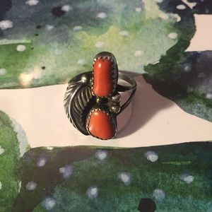 vintage sterling coral ring size 7.5